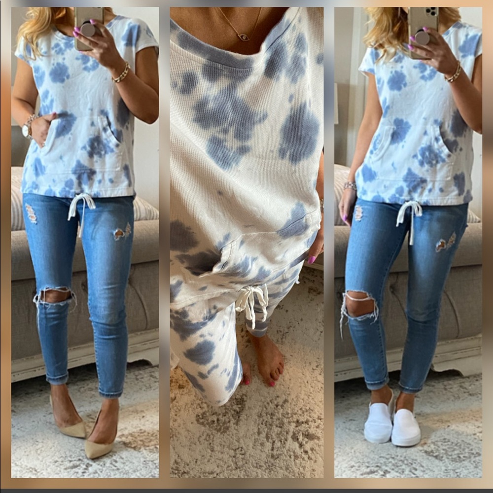 New💓Tie dye in blue waffle knit top